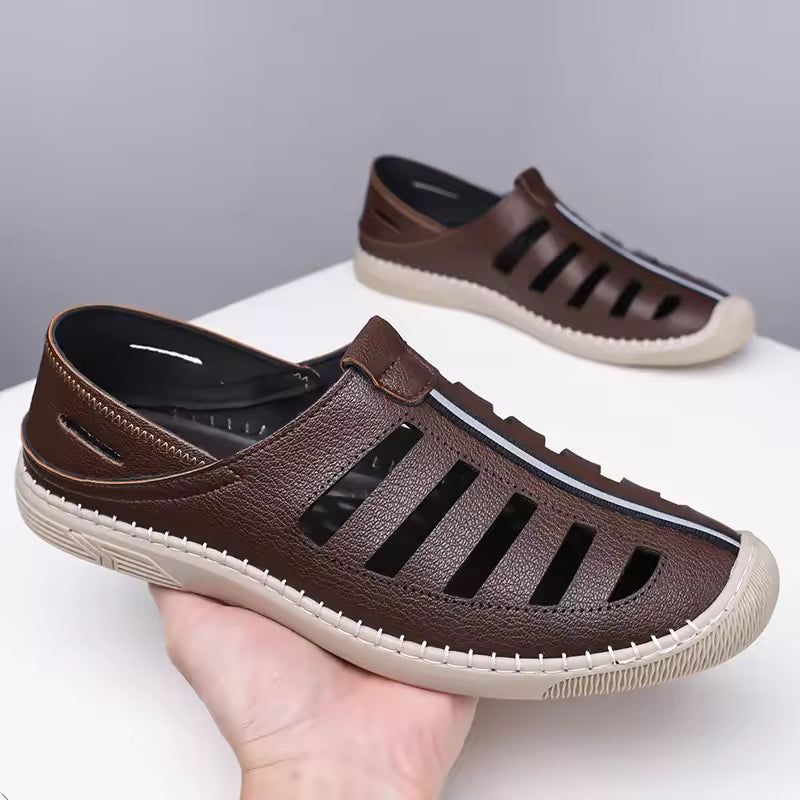 BROWN SOFT LEATHER SANDALS-TZN