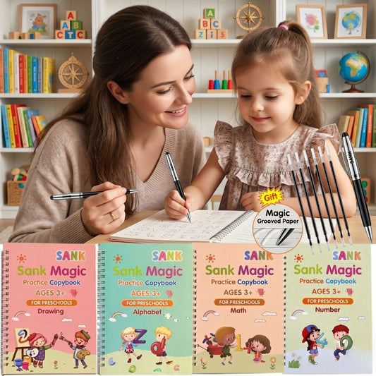 4 Magic Handwriting Copybook Set – Learn, Write & Have Fun